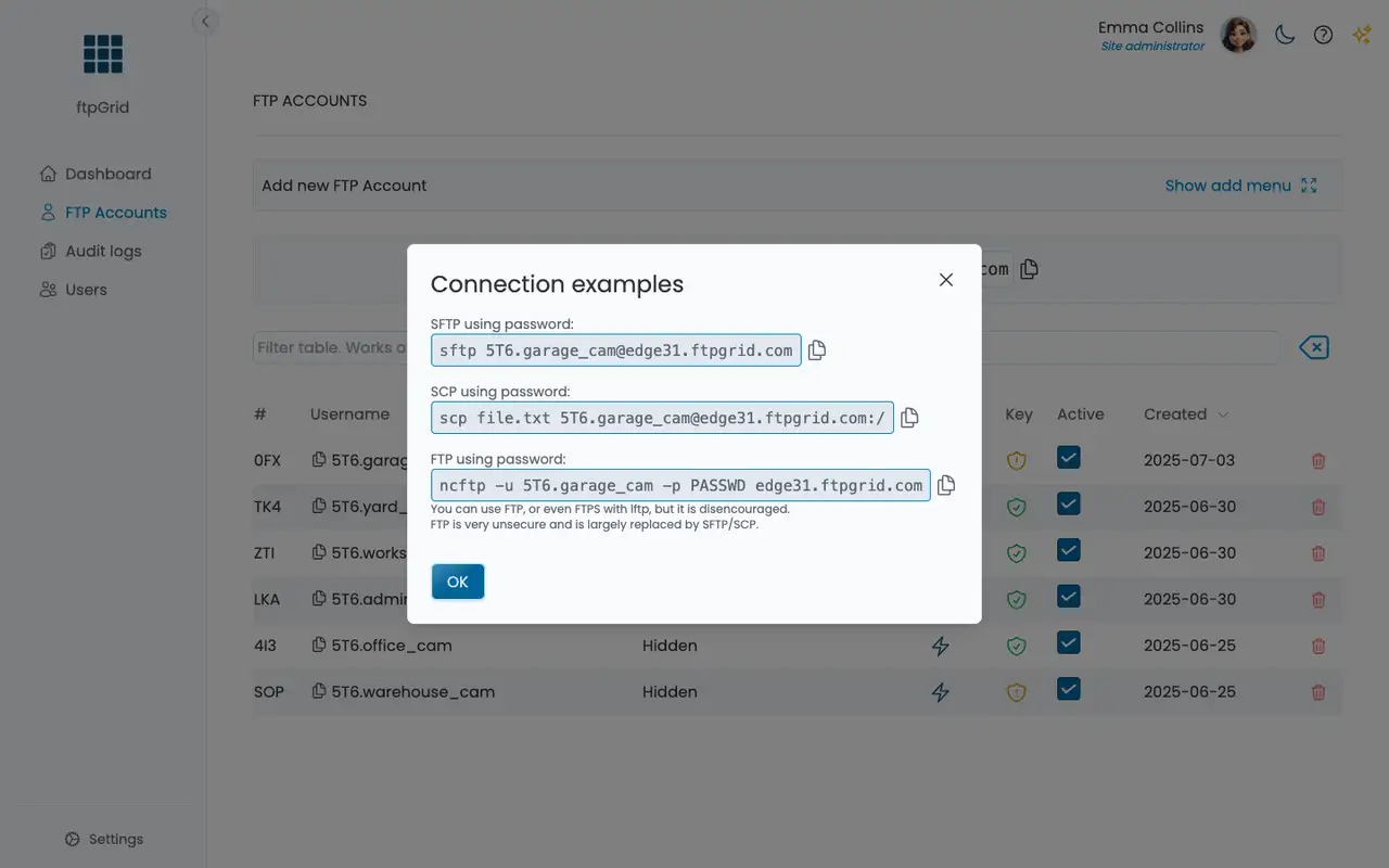 Connection tips from ftpGrid