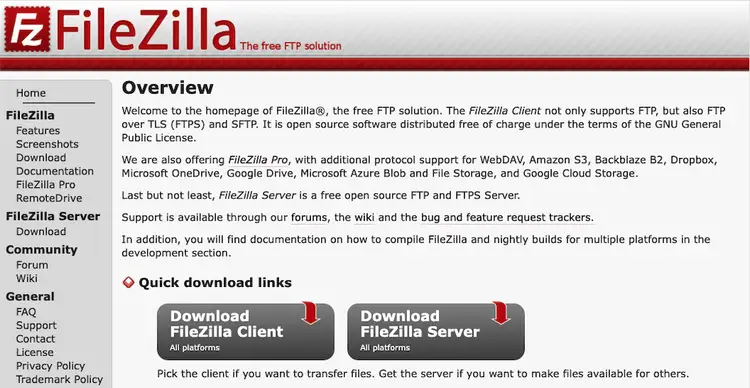 Download FileZilla to use it with ftpGrid cloud storage