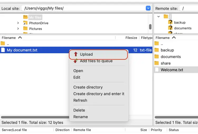 Right click and select Upload